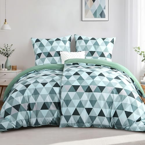 RUIKASI Biancheria da letto 135 x 200 cm, 4 pezzi, verde, copripiumino 135 x 200 cm, set da 2 pezzi, con triangolo, set di biancheria da letto 135 x 200 cm, in microfibra con chiusura lampo, morbido e
