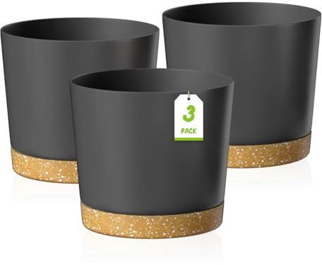 ZMTECH 30cm Plant Pots, Modern Planters with Drainage Holes and Detachable Saucer, Plastic Flower Pots for Plants for House Garden Windowsill (Set of 3, Dark Grey)