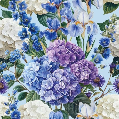 CHDITB Bunte Hortensien Tapete,Selbstklebende Blumen Tapete(44x300cm) Blaue Hortensien Iris Wildblumen Möbelfolie Klebefolie,Vintage Blumen Wandsticker,Wandaufkleber für Schlafzimmer Küchenschrank