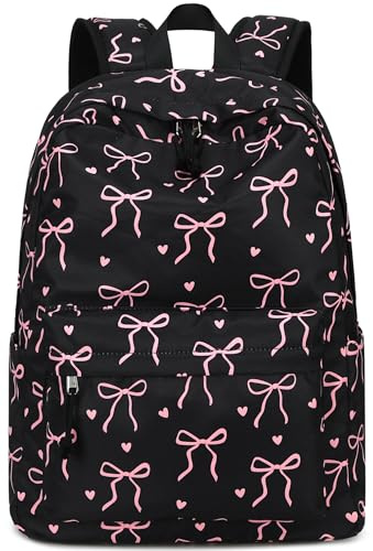 LOIDOU Backpack for Girls School Backpacks Bookbags for Elementary Middle School Women Laptop Backpacks (Bow tie Black, L-17)