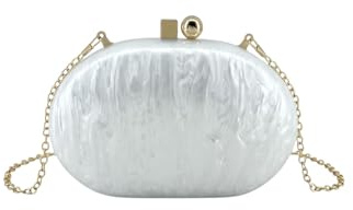 MODELISA - Bolso Clutch De Mano Elegante Ovalada Cadena De Hombro Boda Fiesta Noche Evento Para Mujer (Blanco)