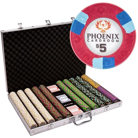 Playzaic 1000-piece Aluminum Phoenix Poker Chip Case - 10-gram Real Clay Set - Casino Chips for Texas Holdem, Blackjack - Betting Game Accessories
