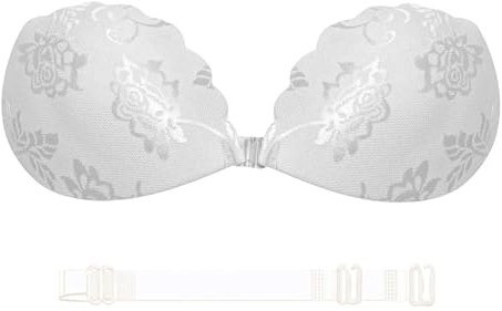 Nimiah Sujetador de encaje sin tirantes | Sujetador push-up invisible con patrón de encaje | Sujetador adhesivo reutilizable para mujer, Blanco, A