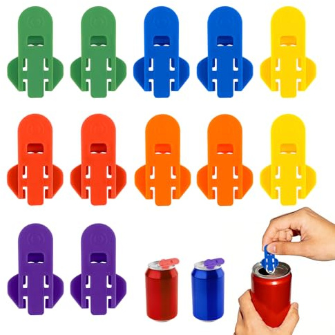 12 Piezas Abrelatas Manual Abrelatas de Cerveza Refrescos Color Coded Soda Protector Tapa de Lata Antipolvo Reutilizable para Cola, Cerveza, Refrescos