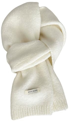 Generisch Schal Damen Herren Winterschal Einfarbiger Wollschal Strickschal Weiche Warm Kaschmir Schal Vielseitiger Winter Gestrickter Halsschal, 160 x 20 cm (Weiß)