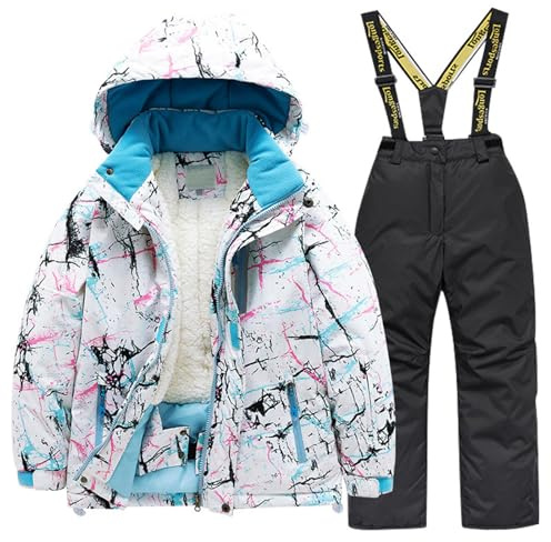 Generisch Ensemble de ski et de snowboard d'hiver pour enfants avec doublure en polaire - Veste et pantalon - Pour garçon et fille - Activités de plein air chaudes, Noir , 14-16 ans