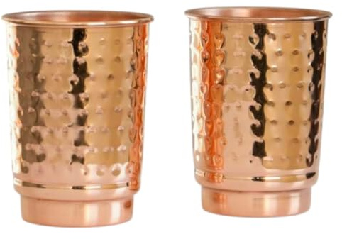 COPPAYA Set of 2 Pure Copper Tumblers (350ml / 12oz) – Handcrafted Hammered Copper Drinking Glasses for Ayurvedic Wellness – Authentic Indian Copper Cups for Water, Iced Tea & Cocktails – Premium Gift
