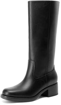 DREAM PAIRS Women's Mid Calf Riding Square Toe Retro Boots | Western square toe, 1,9 stacked heel, slip-on, PU lining, 5mm footbed