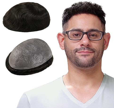 Lordhair Toupee for Men with 100% European human hair 8x10 inch Hairpiece for Men 0.03mm Ultra Thin Skin Hairsystem All V-looped Mens Toupee (Dark Brown #2)