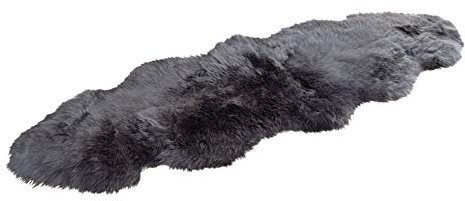Naturasan Doppel Schaffell Lammfell-Teppich Vorleger Duo (aus 2 Fellen), Flokati, Shaggy, Designer Langflor Felldecke Auflage Fellteppich (Dunkelgrau)