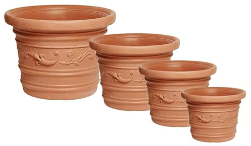 eacommerce Vaso Tondo Resina Festonato Doppio Bordo per Giardino Patio Balcone Terrazzo da Interno/Esterno Protezione UV Antiurto (Ø35x25H cm, Terracotta)