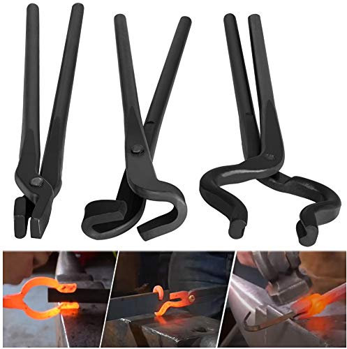 Bladesmith/Blacksmith Forge Tongs Tools Set Vise Tools Fits for Anvil Hammer Knife Making, 3-Pack