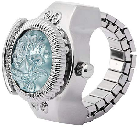 Orologio con Anello da Dito Orologio da Dito Copertura Rotonda Flip up, Dito da Donna con Fiore Rosa, Orologio al Quarzo, accurato, con Cinturino Montres Bracelet