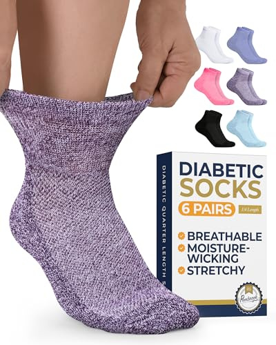 Pembrook Ankle Diabetic Socks for Men & Women | 6 Pairs | Black, White, Blue, Light Blue, Pink, Purple | Mens Diabetic Socks | Diabetic Sock for Men 9-12 | Ankle Neuropathy Socks for Men