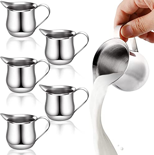 Yesland 6 Pack Small Milk Bell Creamers, 90ml Stainless Steel Wide Mouth Creamer Pitcher with Pouring Spout for Cream, Milk & Sauce, Restaurant, Cafes, Home Used