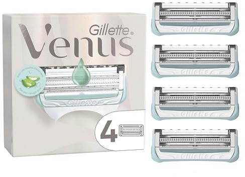 Gillette Venus + Satin Care Pour La Peau Et Les Poils Pubiens, Lot De 4 Lames De Rechange, Recharges De Rasoir AUTHENTIQUES, Barre De Protection, Lames Affutées, Rasage Doux Des Zones Intimes