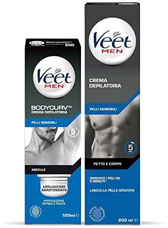 Veet For Men Kit Crema Depilatoria Applicatore Arrotondato Ascelle Pelli Sensibili 100ml + 200ml