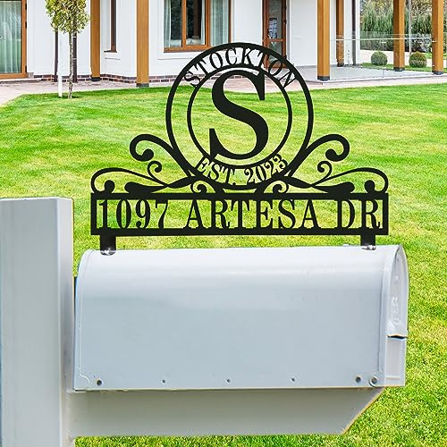 Personalized Last Name Mailbox Topper - Metal Address Plaque, House Numbers, Decorative Sign (Mailbox And Post Not Included)