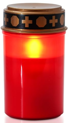 Homemory Bougie funéraire LED - 7 cm x 12,5 cm - Rouge - IP44 - Étanche - Pour l'extérieur - Sans flamme - Avec minuterie - Fonctionne avec piles - Lanterne funéraire
