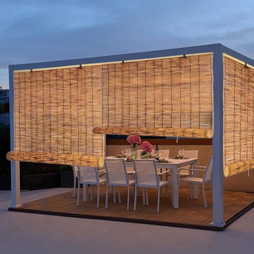 WOGTITYI Natür Bambusrollo Outdoor Wetterfest Bambus Rollo, 60cm 70cm 80cm 100cm 120cm 140cm 160cm Breit Sichtschutz, Sonnenschutz Schilf Vorhang, Einfache Installation (Size : W130xH200CM)