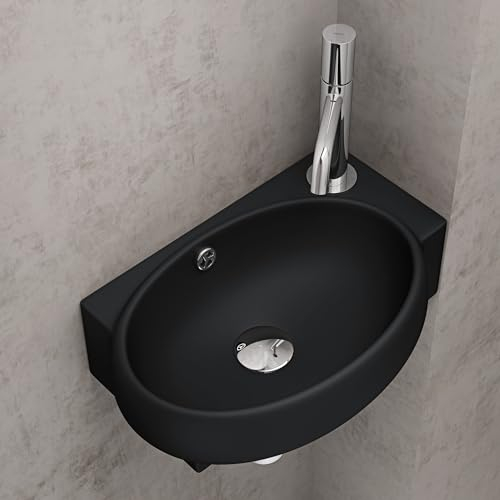 doporro Waschbecken Gäste-WC Aufsatzwaschbecken Hängewaschbecken für Gäste-WC 42x28x15cm Keramik Waschbecken Handwaschbecken in matt schwarz Brüssel001L