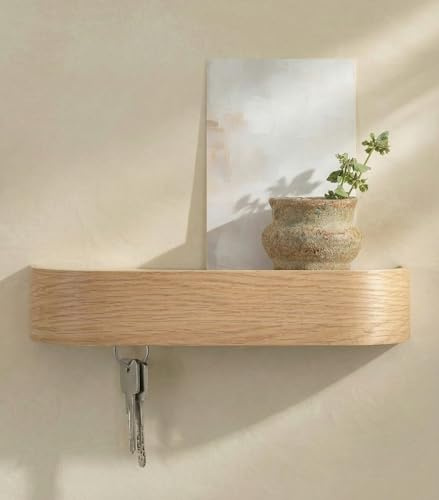 Kazai. Portachiavi da Parete 'Toke' | Design di Appendichiavi da Parete di Berlino | Porta Chiavi da Muro con Mensola in Legno | Porta Chiavi Ingresso per Parete e Corridoio | Quercia, bianco