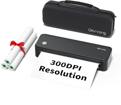 Gloryang 300DPI Portable Printer Wireless for Travel, Inkless Small Bluetooth Printers for Home Use, Compatible with Mobile Phone & Laptop, Support 8.5 x 11 Inch & A4 Thermal Printer Paper, Black