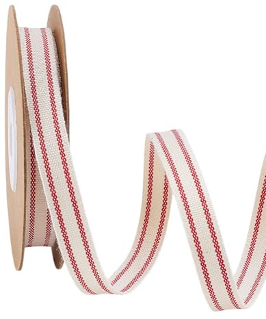 PH PandaHall Ruban en Coton Noël 10mm Ruban en Tissu à Rayures Rouges 9m Rubans à Rayures en Coton Poignées de Sac en Sangle pour Emballage Cadeau Décoration D'Intérieur Embellissement Artisanat Sac