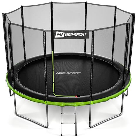 HOP-Sport® Trampoline Extérieur Enfant Rond 366 cm, Kit Complet avec Filet de sécurité, Tapis de Saut, Échelle, Housse de Protection de Bord, Capacité de Charge 150 kg, Certificats de sécurité