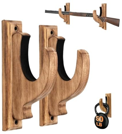Genérico Estante para Armas Montado En La Pared, Estante Horizontal De Madera, Gancho para Escopeta De Rifle, Estante Multiusos para Escopeta, Estante De ExhibicióN para Una Sola Pistola