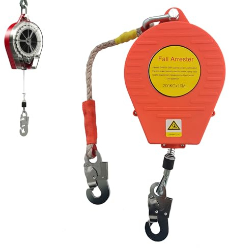 Aocay Dispositivo Anticaduta Retrattile Certificato 200 Kg, 10 mt Dispositivo Anticaduta Tetto con Gancio, Rosso Dispositivo di Sicurezza Anticaduta Retrattile per Tetto e Lavoro Aereo(Rosso,10 mt)