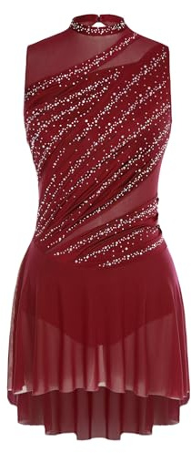 Oyolan Donna Vestito Pattinaggio Artistico Body Ginnastica Danza Strass Senza Maniche Tenuta Danza Contemporanea S-XXL, S