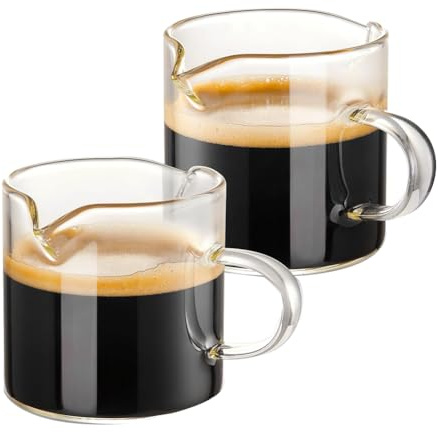 Agmoctz Juego de 2 Tazas de Café Expreso, Tazas de Doble Boquilla de 4 Onzas, Vasos de Chupito de Café Expreso, de Leche con Asa, Vidrio Transparente, Café Expreso