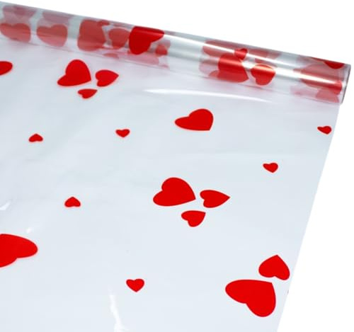 70 CM x 50 M Celofán Transparente con Corazones para Envolver Regalo San Valentín, Día de la Madre, Cestas y Decoración de Flores,Rollo de Polipropileno Transparente (Cupido)