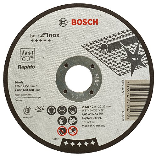 Bosch Accessories 2608603488 Disque à tronçonner à moyeu plat best for inox rapido A 60 W inox BF 125 mm 0,8 mm Gris