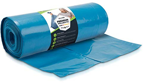 Sacs à ordures extra-solides 120 litres - 70 μ 10 pièces - TYPE 100 - STRONG & Tear-proof - 1 sac en rouleau, sacs à ordures robustes LDPE taille 70 x 110 cm pour commercial, jardin, sac bleu