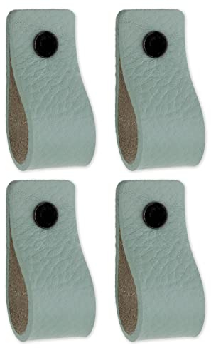 Brute Strength - Ledergriffe für Möbel - Blassgrün - 4 Stück - 12,5 x 2,5 cm - Schrankgriff, Türgriff für Küche, Bad, Schränke, Kommode, Holz