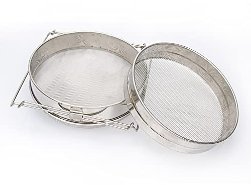 Stainless Steel Double Layer Honey Filter Dual Mesh Sieve Pollen Impurities | Fine and Coarse Mesh Dual Layer Sieve Debris Extractor Reusable Beekeeping Equipment