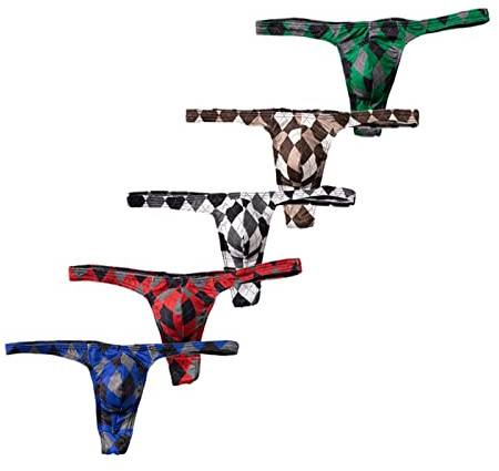 Faringoto Men's Underwear Polyester Ice Silk Low Rise T-string Pants Elastic Breathable Underwear
