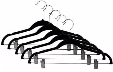 Cintre en velours noir avec pince, avec pinces réglables, pantalons, manteaux, robes - kit com 5 pièces