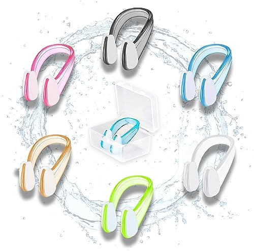 Cozevdnt Nasenklammer Schwimmen, 6 Stück Schwimm Nasenklammer Zum, Silikon Nasenclip Nase Clip Mit Aufbewahrungsbox Für Kinder Erwachsene Anfänger(Schwarz/Weiß/Rosa/Blau/Gold/Grün)