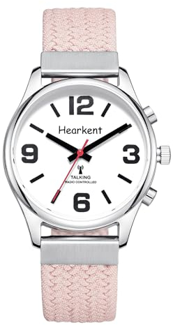 Hearkent British English Talking Watch for Women with Large Numbers Self-Setting for Visually impaired, Blind or Elder People (Nylon Pink)
