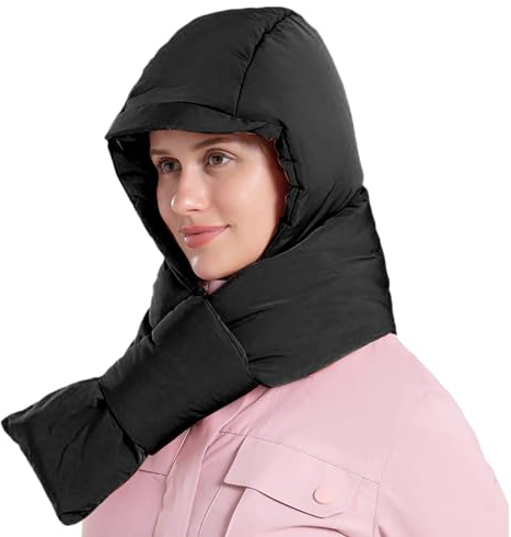 Kapuzenschal für Damen Winter - Winddichte dicke Daunenmütze und Schal für Damen, Integrierter Ohrenschutz, Winter-Halswärmer mit Kapuze für kaltes Wetter