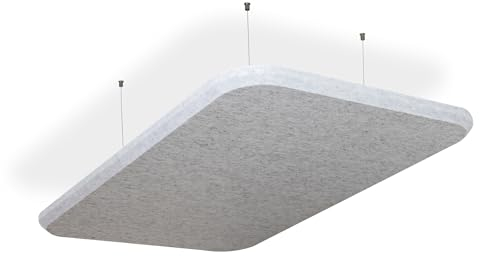 SILENT4® Schallabsorber Decke 114x72x4cm Akustikbild Akustikpaneele aus Akustikvlies, Seilmontage, messbar verbesserte Raumakustik durch Akustikplatten in Hellgrau