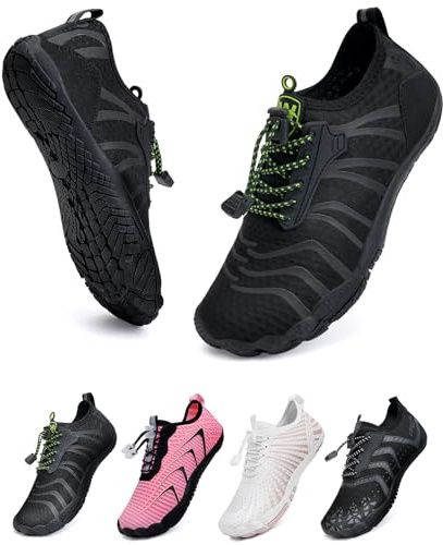 WateLves Barefoot Shoes Men Women Water Shoes Quick Drying for Swimming Beach Pool Surfing Diving Yoga Breathable Non-Slip Unisex(Snowflake Black 10.5)