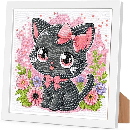 Arttoplus Diamond Painting per bambini e bambine con cornice a forma di gatto, Diamond Painting per bambini a partire dai 4 5 6 8 10 anni, set di pittura con diamanti 5D per la decorazione della casa