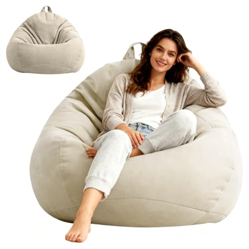 Umllpet Sittsäck i storlek XL, saccosäck i droppform, endast överdrag (utan fyllning), för vuxna och barn, gamingsäck för vardagsrum och barnrum, soffa eller utomhusdekoration, 100 x 120 cm (beige)