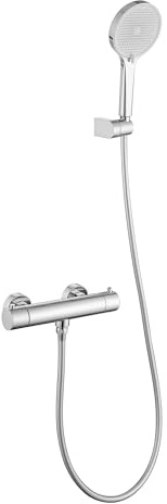 Friota Thermostatic Shower Mixer Set 38°C Anti Scald, Safety Lock Button | Constant Temp Control Exposed Shower Mixer Tap Eco, Wall Mounted Shower Bar Include Hand Shower, Hose & Holder
