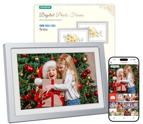 Frameo Cadre Photo Numérique Argent WiFi 10.1 Cadre Photo électronique, écran Tactile 1280 * 800 HD IPS, Mémoire 32GB, Montage Mural, Partage de Photos Vidéos Via Frameo APP, Cadeau Femme Homme
