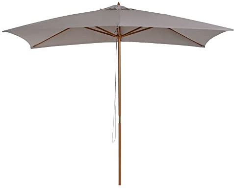 Outsunny Sombrilla Terraza Exterior 295x200 cm, con Varillas de Bambú, Mástil de Madera y Polea, Parasol de Jardín Rectangular Impermeable, para Terraza o Patio, Estilo Clásico, Gris